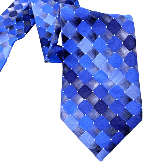 Van Heusen Necktie Tie 100% Silk Blue Grid Check Pattern Professional Occasion - Picture 1 of 7